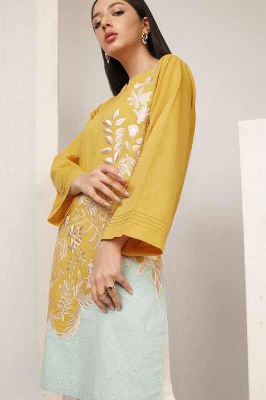 Dyed Embroidered Jacquard Kurti