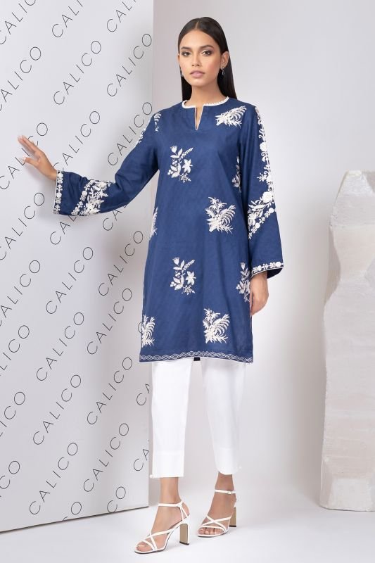 Dyed Embroidered Dobby Kurti