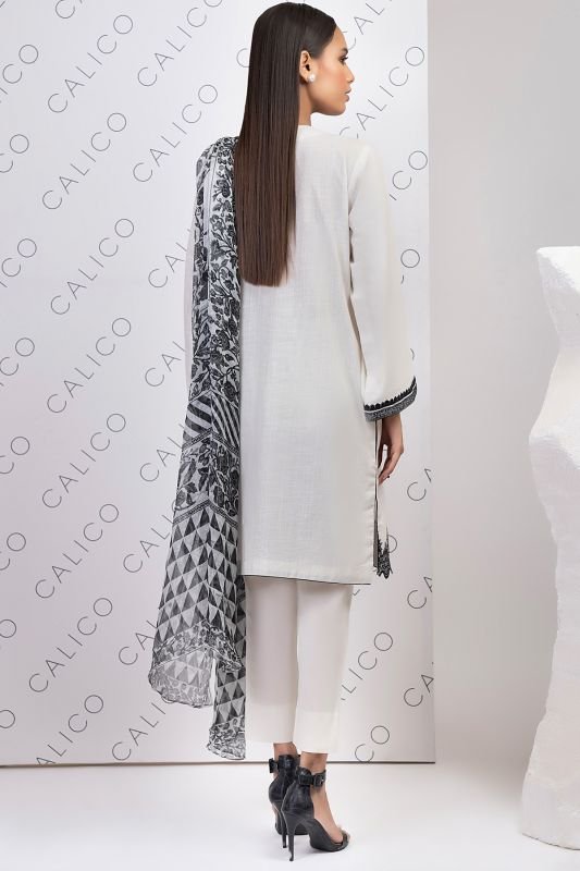 3 Pc Embroidered Cotton Satin Suit