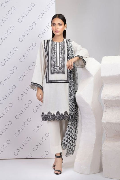 3 Pc Embroidered Cotton Satin Suit