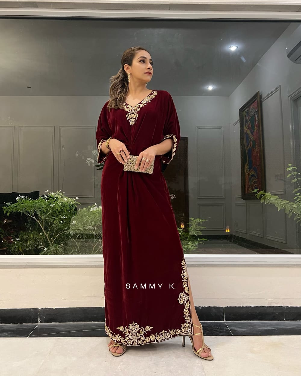 Sammy K - Maroon Velvet Caftan-2