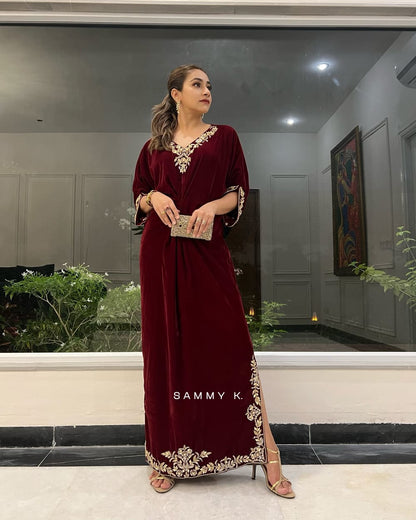Sammy K - Maroon Velvet Caftan-2