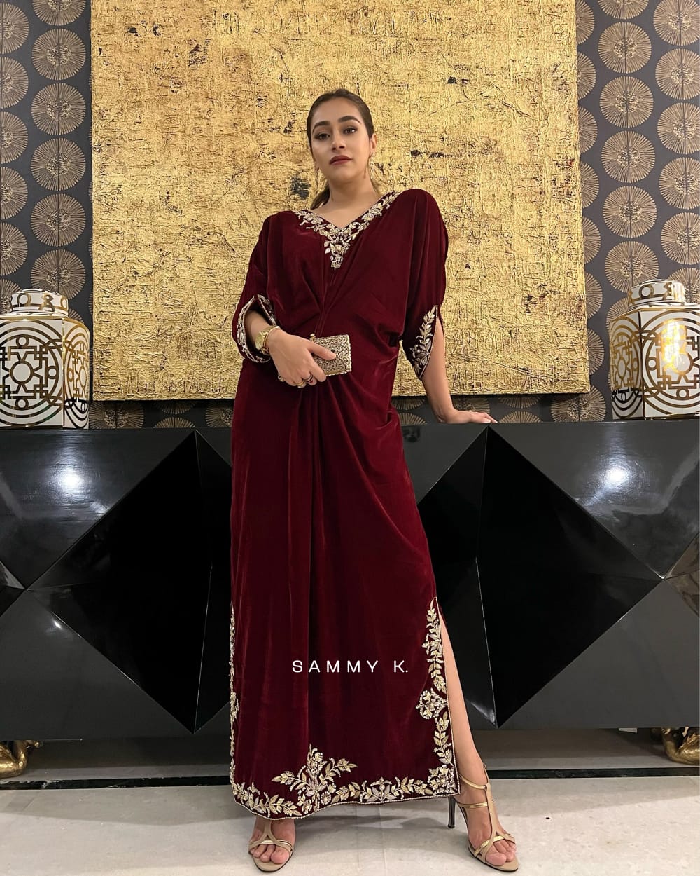 Sammy K - Maroon Velvet Caftan-2
