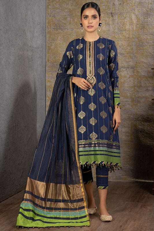 Alkaram - 3 Pc Embroidered Jacquard Suit With Jacquard Dupatta