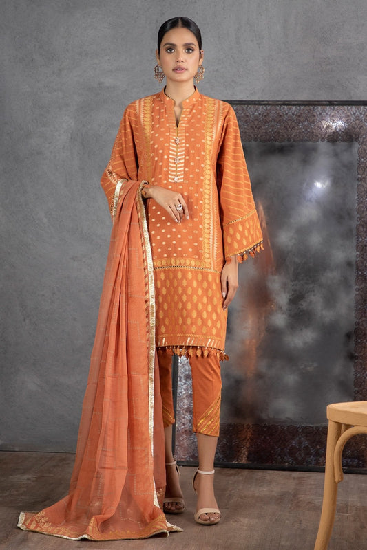 Alkaram - 3 Pc Woven Jacquard Suit With Chiffon Dupatta