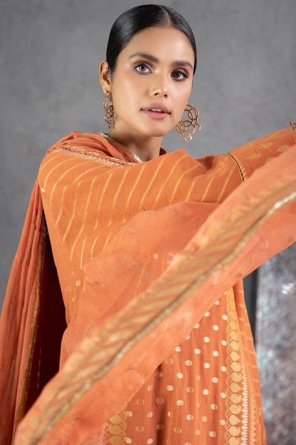 Alkaram - 3 Pc Woven Jacquard Suit With Chiffon Dupatta