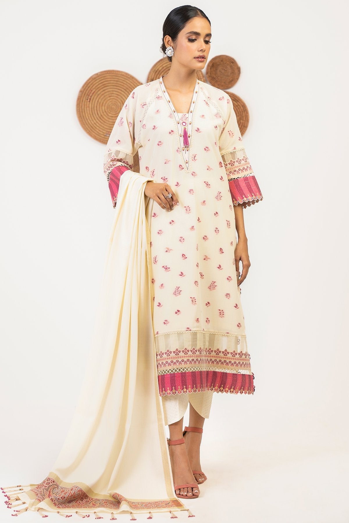 3 Pc Jacquard Suit With Shawl