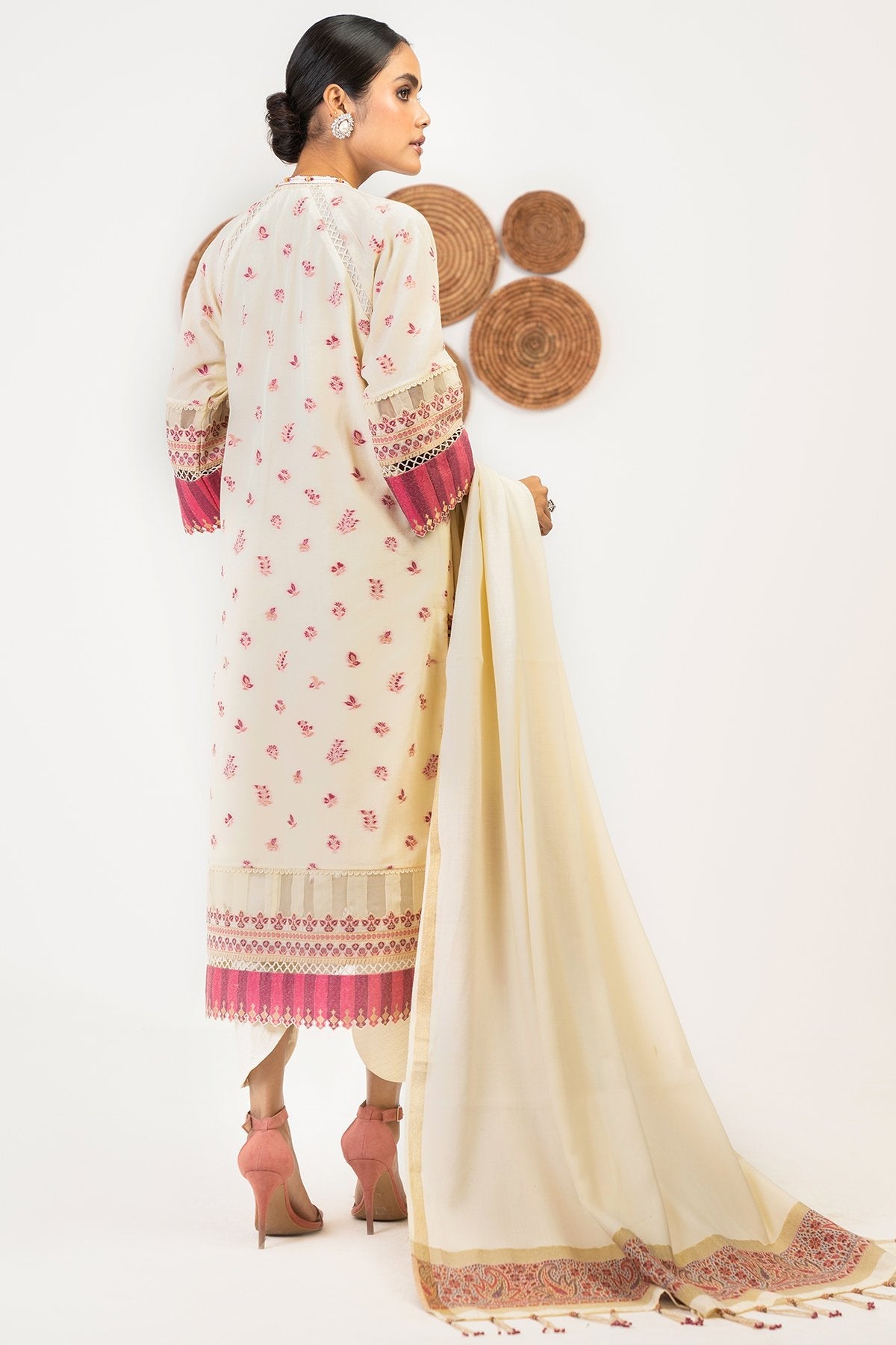 3 Pc Jacquard Suit With Shawl