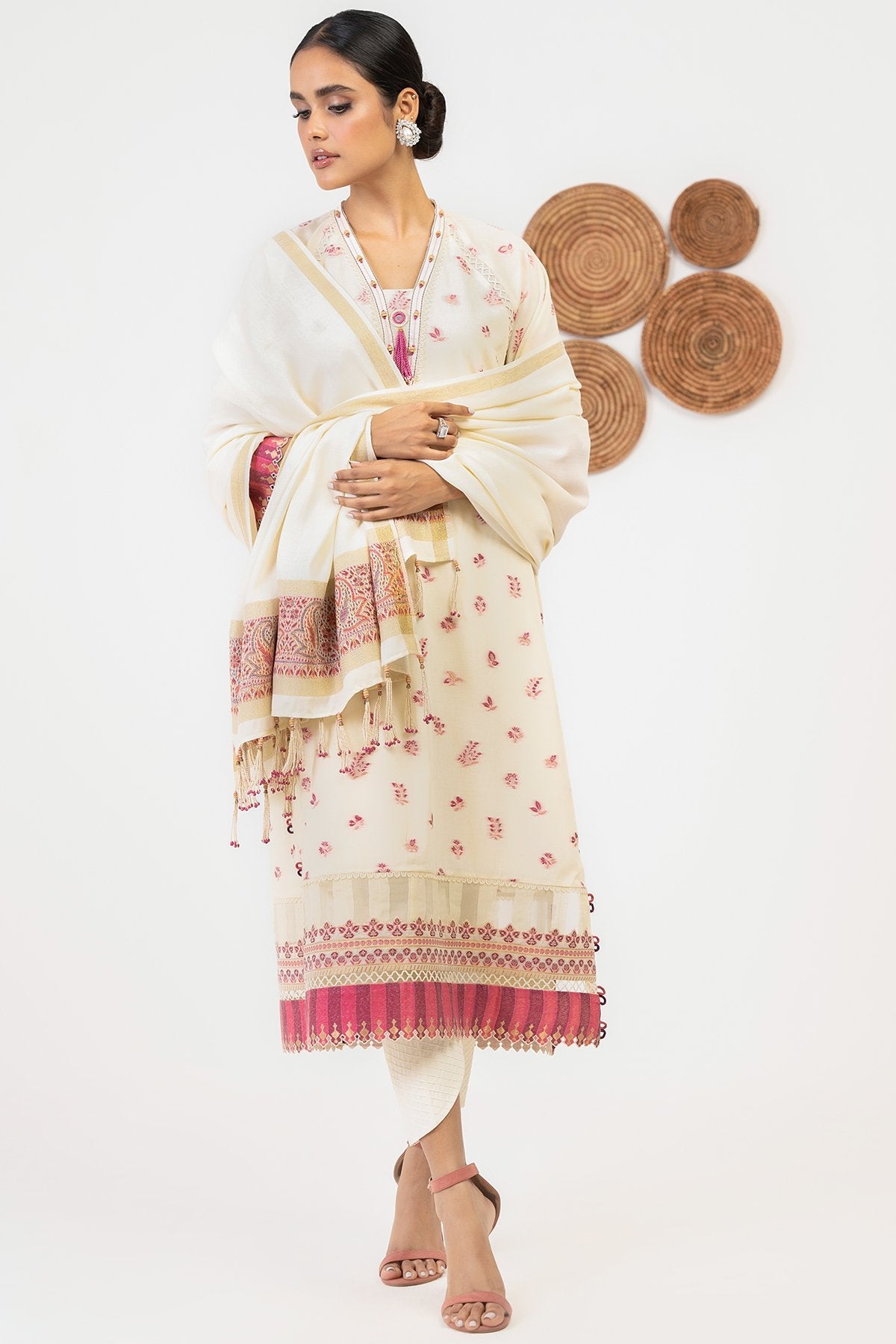 3 Pc Jacquard Suit With Shawl