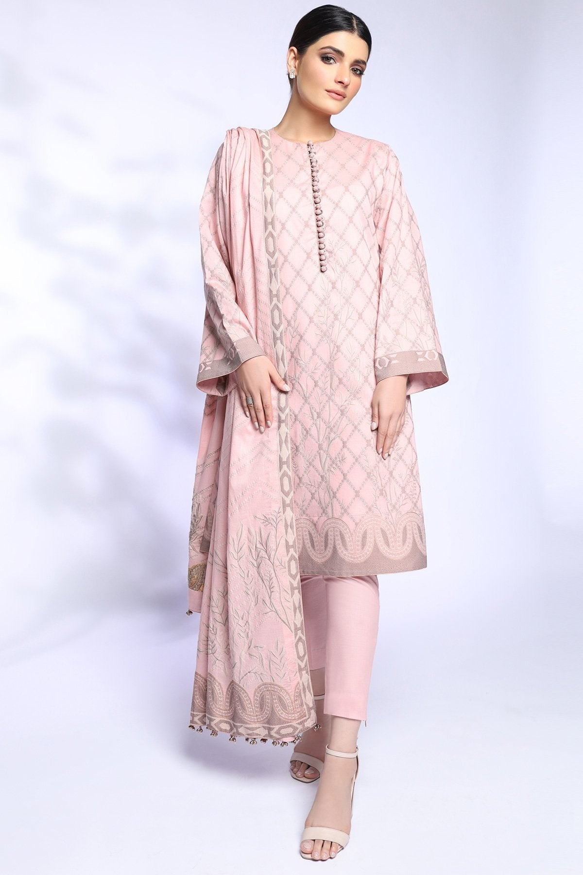 Alkaram - 3 Pc Printed Jacquard Suit With Jacquard Dupatta