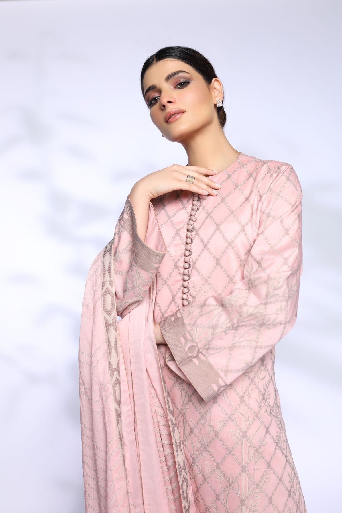 Alkaram - 3 Pc Printed Jacquard Suit With Jacquard Dupatta