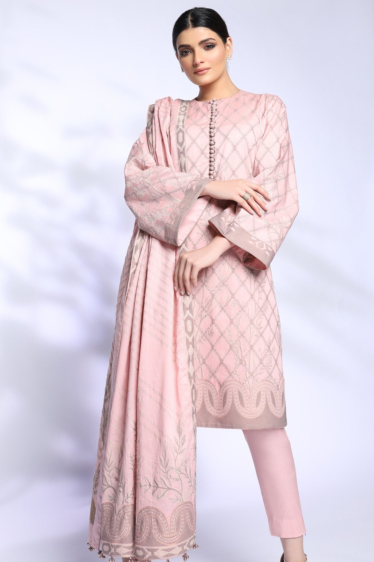 Alkaram - 3 Pc Printed Jacquard Suit With Jacquard Dupatta