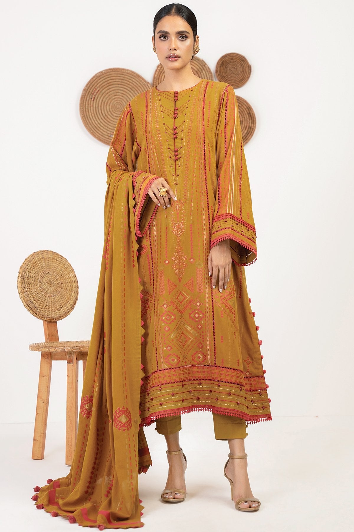 3 Pc Jacquard Suit With Jacquard Dupatta