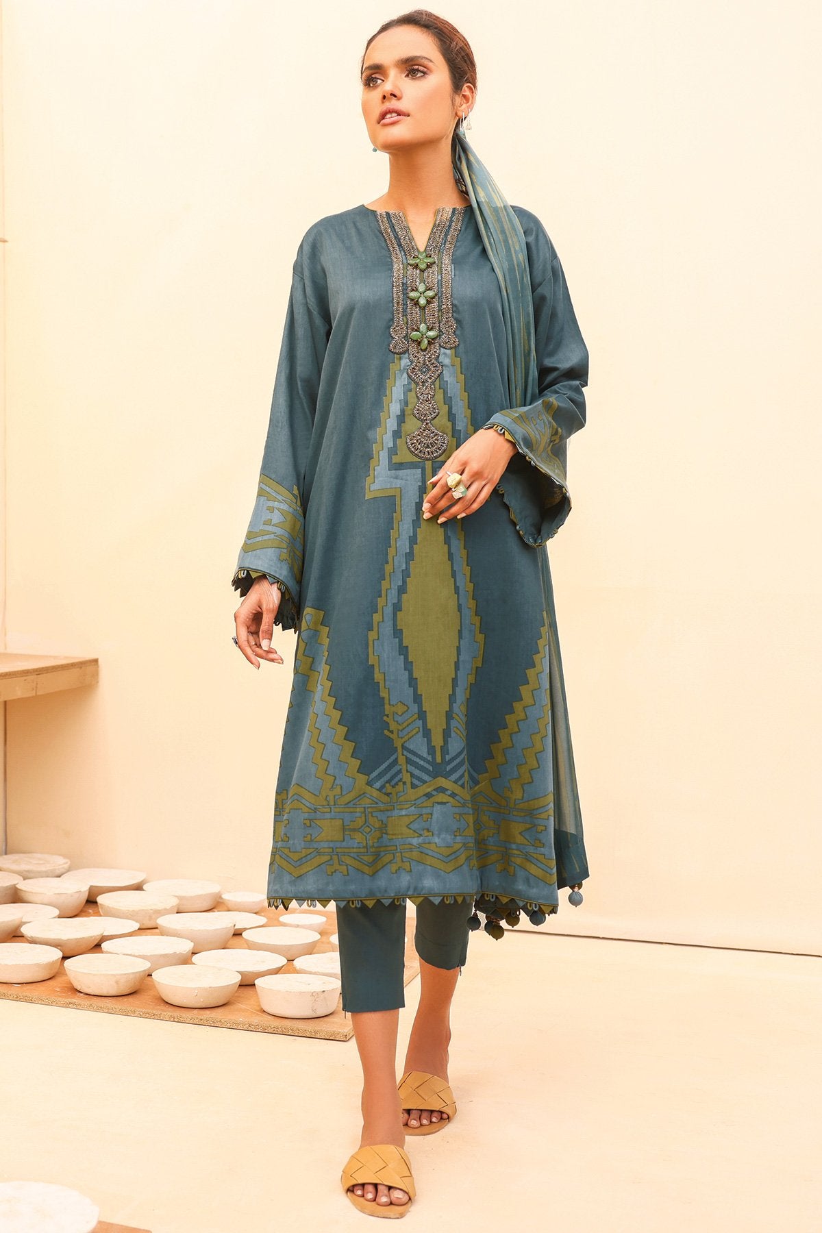 Alkaram - 3 Pc Embroidered Suit With Silk Dupatta