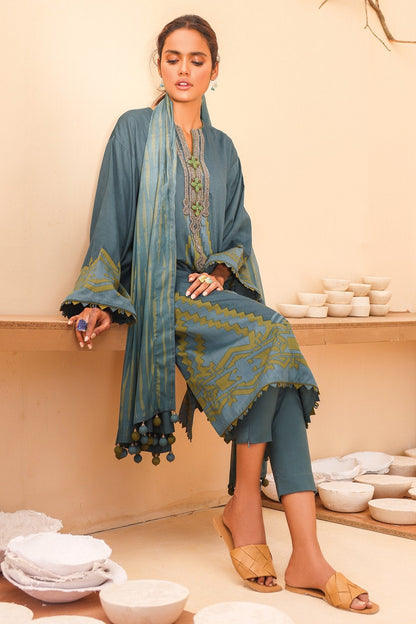 Alkaram - 3 Pc Embroidered Suit With Silk Dupatta
