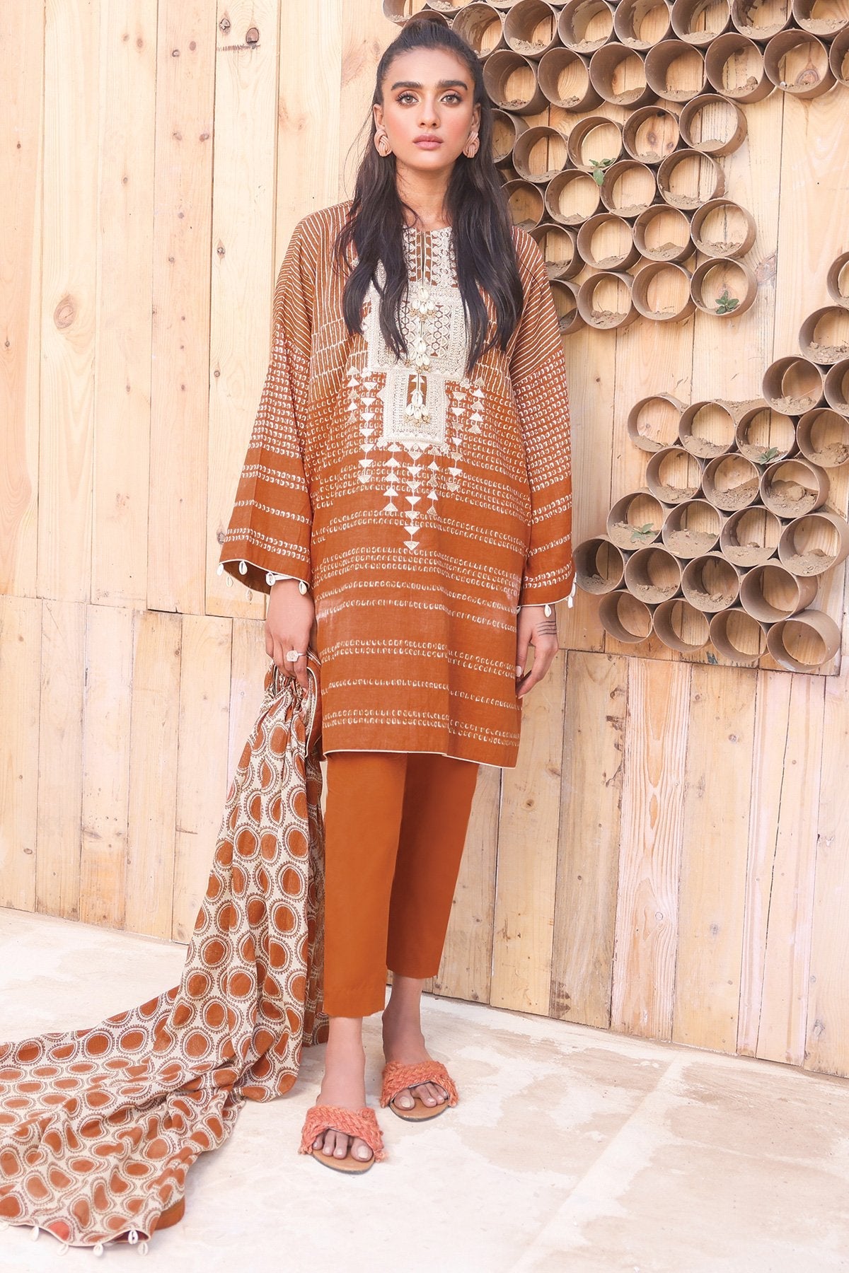 3 Pc Embroidered Suit With Cotton Net Dupatta