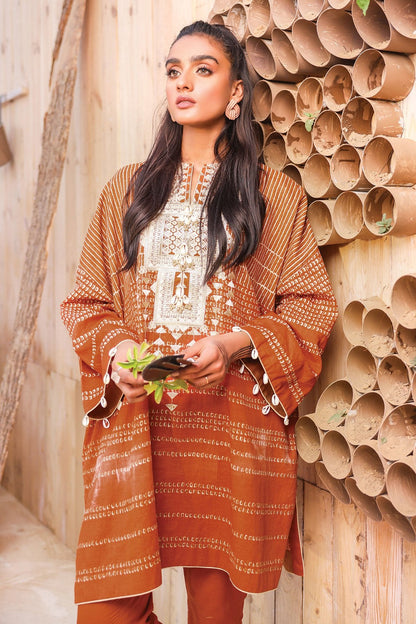 Alkaram - 3 Pc Embroidered Suit With Cotton Net Dupatta