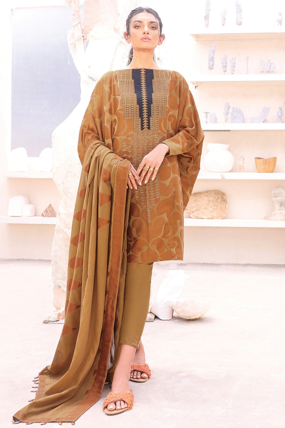 Alkaram - 3 Pc Embroidered Suit With Jacquard Dupatta