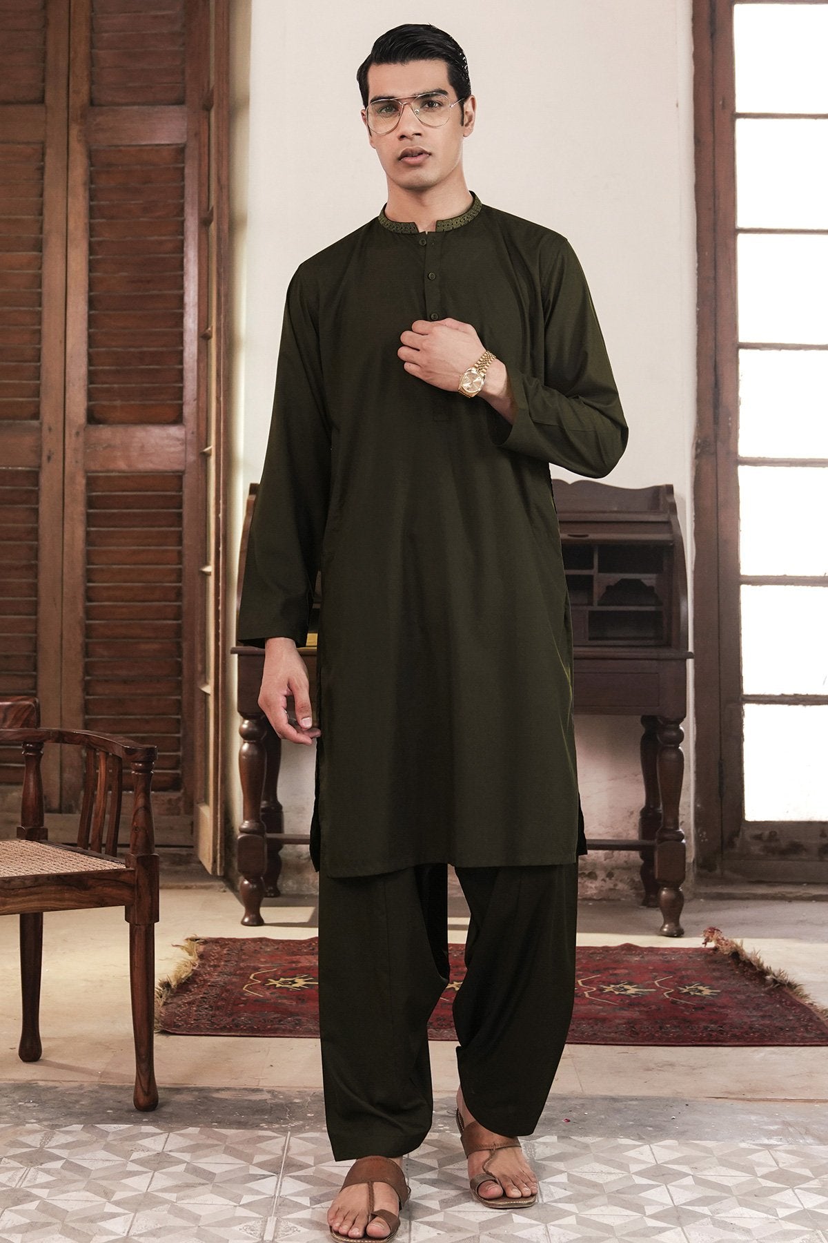 Dyed Embroidered Blended Shalwar Kameez