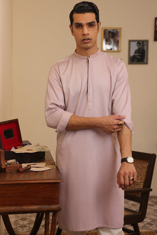 Dyed Embroidered Ribbed Cotton Kurta