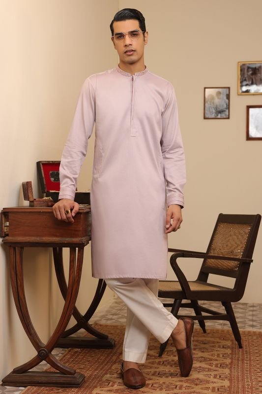 Dyed Embroidered Ribbed Cotton Kurta