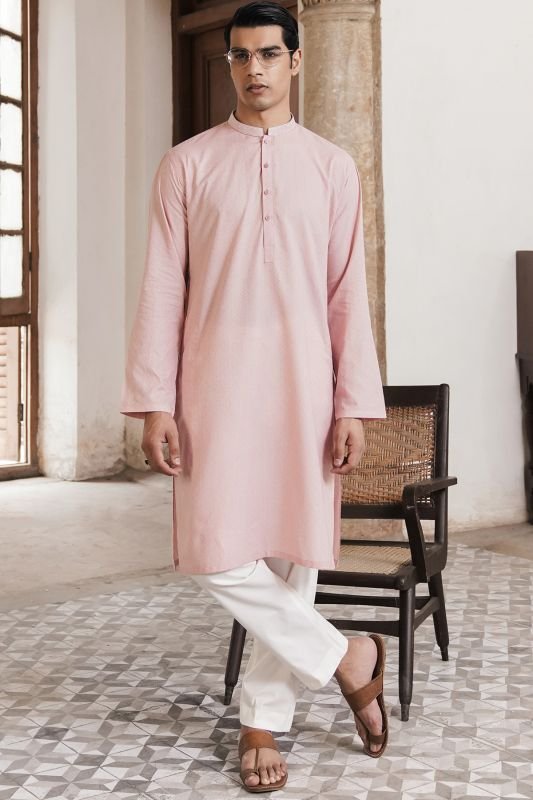 Dyed Embroidered Jacquard Kurta