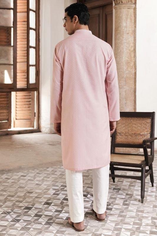 Dyed Embroidered Jacquard Kurta