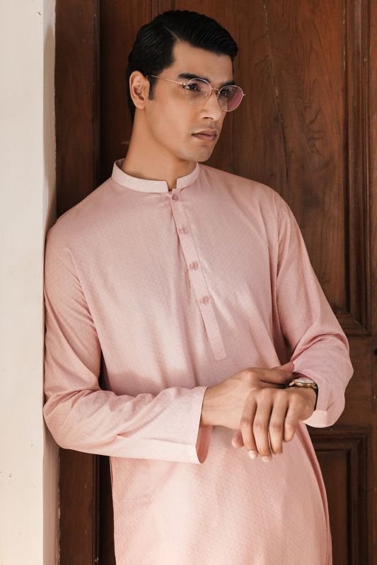 Dyed Embroidered Jacquard Kurta