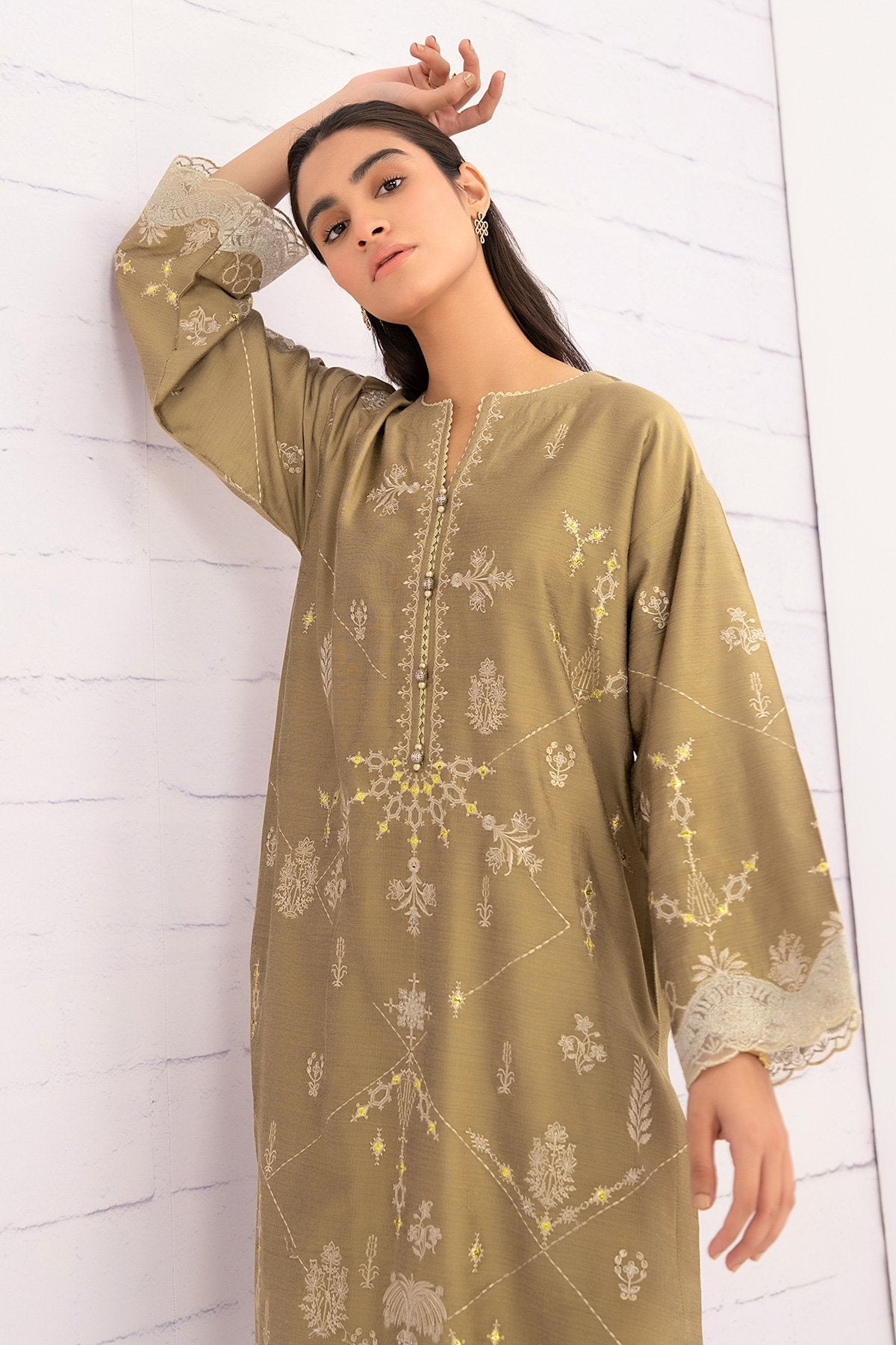 Dyed Embroidered Cotton Silk Kurti
