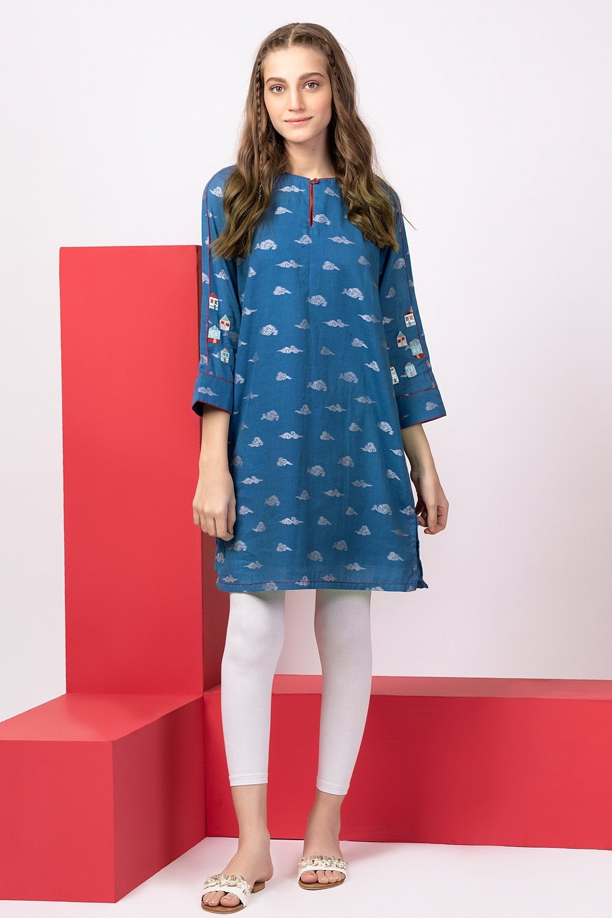 Printed Embroidered Jacquard Kurti