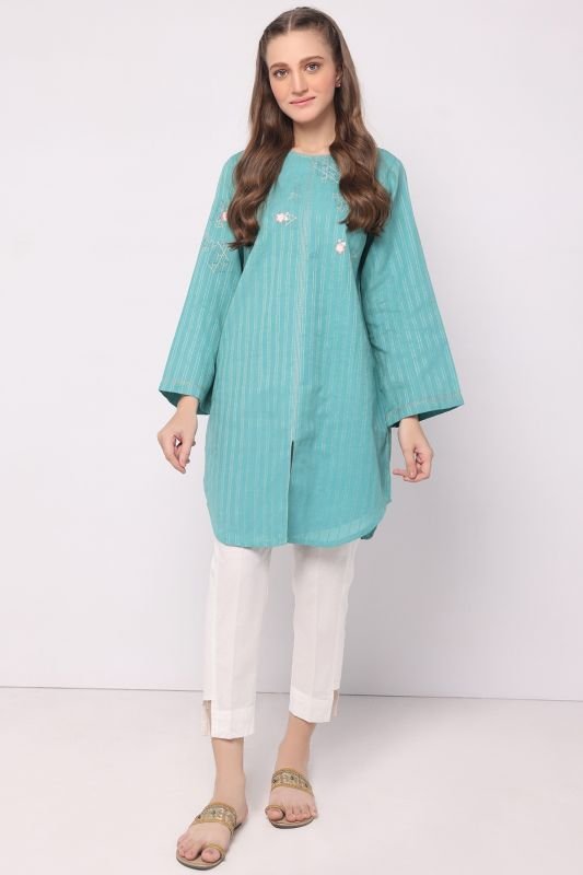 Dyed Embroidered Jacquard Kurti
