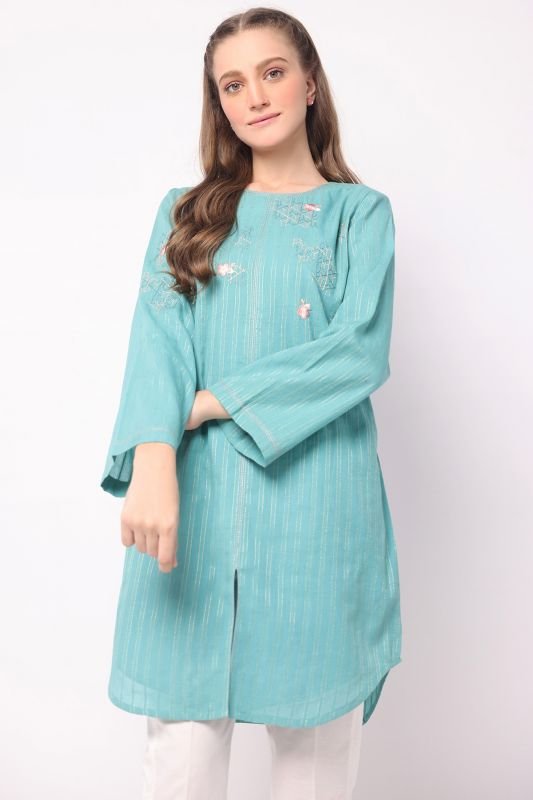 Dyed Embroidered Jacquard Kurti