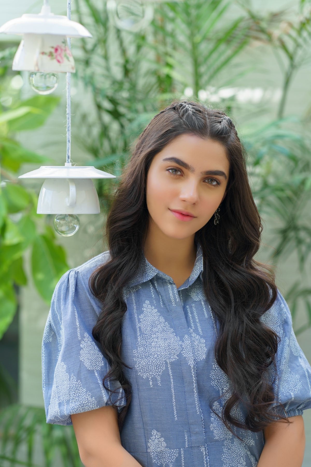 Alkaram - Two Piece Printed Denim Suit With Viscose Stole
