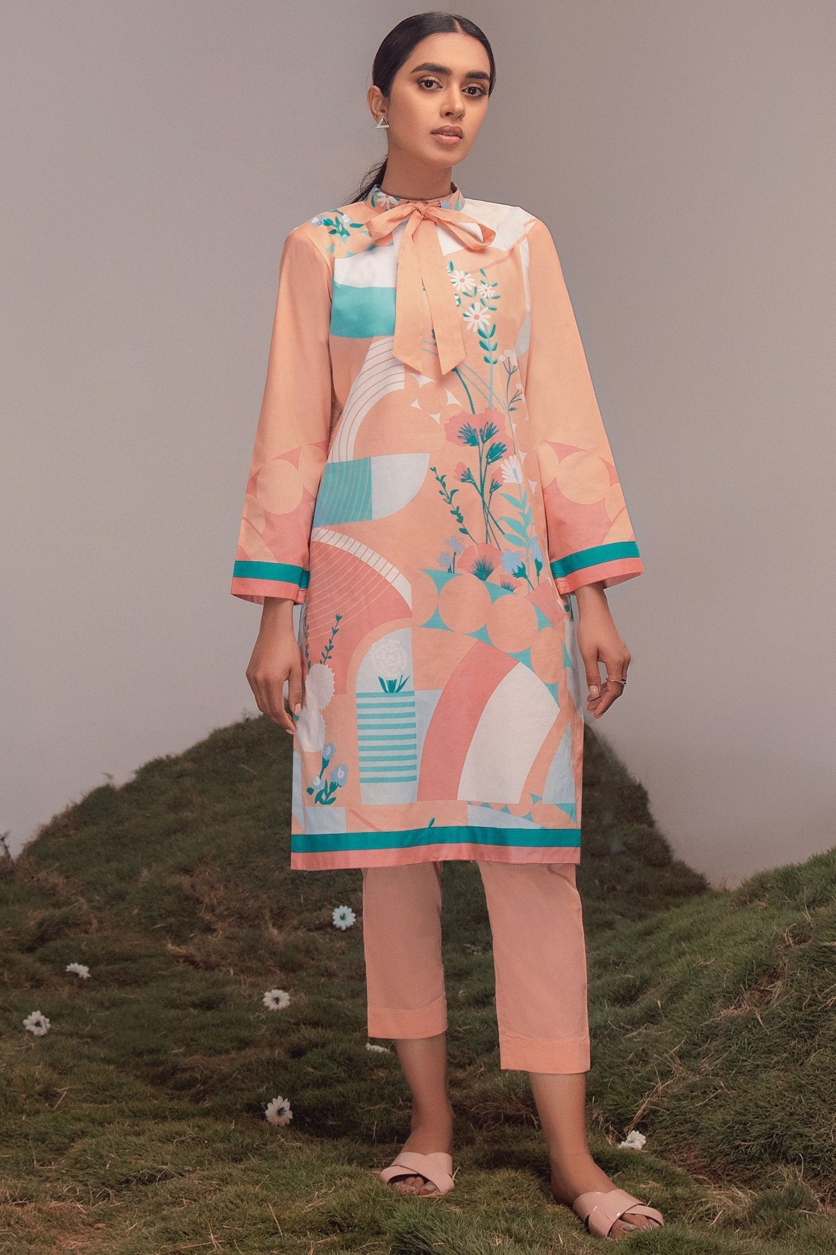 Alkaram - 2 Pc Printed Cambric Suit With Dyed Cambric Trouser