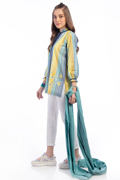 Alkaram - 2 Pc Embroidered Yarn Dyed Suit With Lawn Dupatta