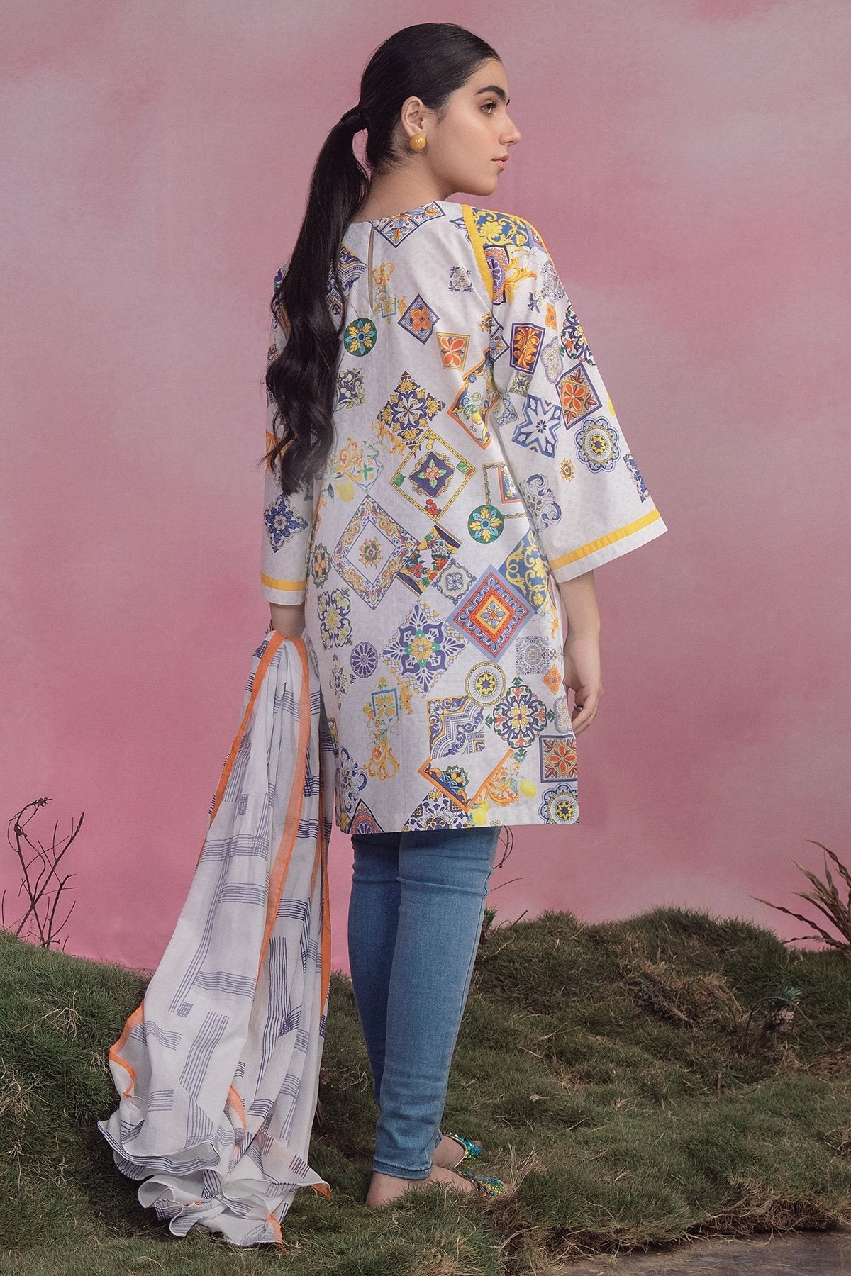 Alkaram - 2 Pc Digital Printed Cambric Suit With Printed Cotton Viscose Dupatta