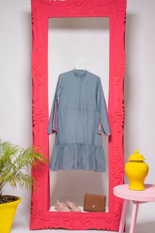 Alkaram - 1 Piece Embroidered Denim Shirt