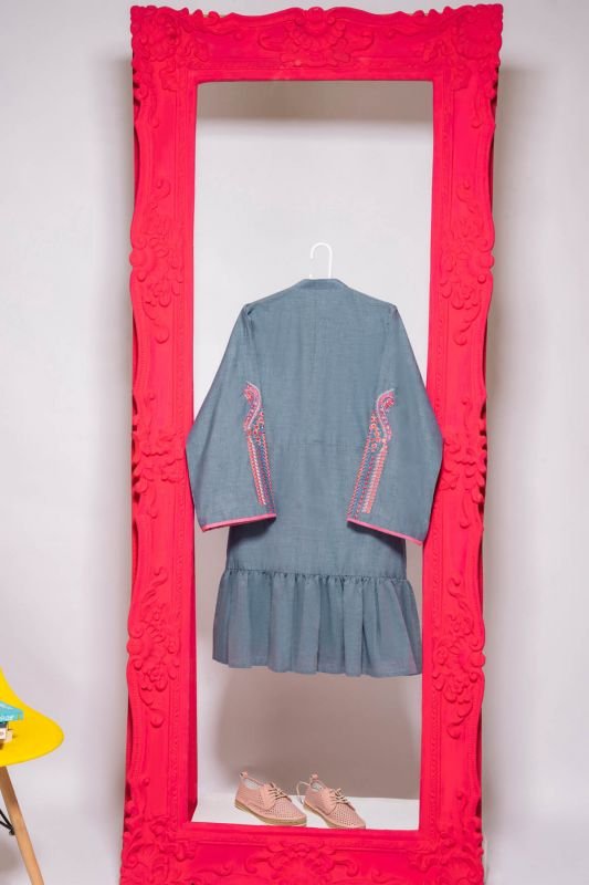 Alkaram - 1 Piece Embroidered Denim Shirt