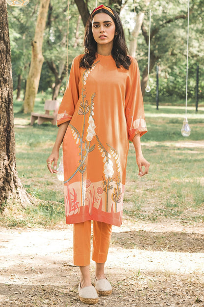 Alkaram - 2 Piece Printed Twill Linen Suit With Dyed Cambric Trouser