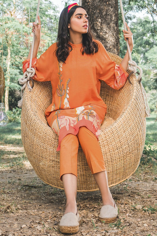 Alkaram - 2 Piece Printed Twill Linen Suit With Dyed Cambric Trouser