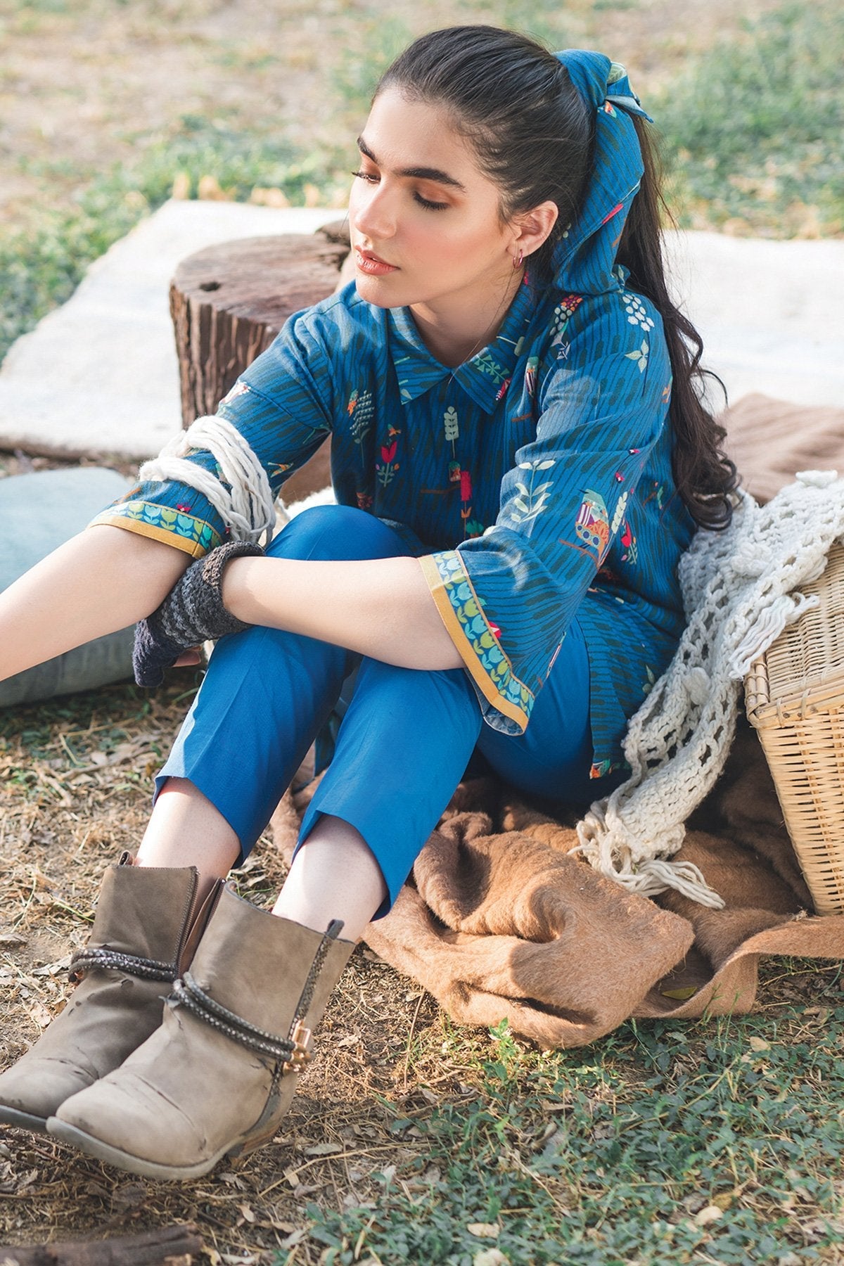 Alkaram - 2 Piece Printed Cotail Viscose Shirt With Dyed Cambric Trouser