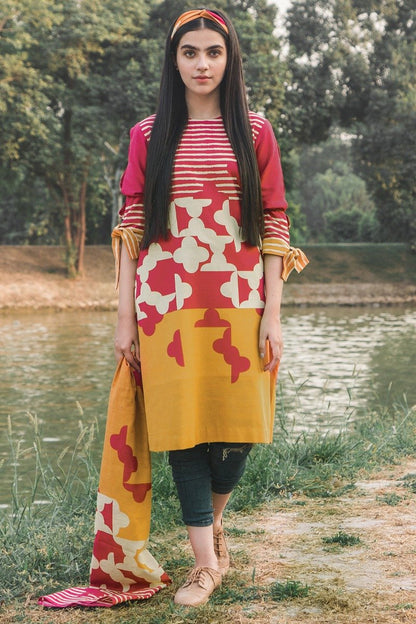 Alkaram - 2 Piece Printed Khaddar Shirt With Printer Viscose Stole