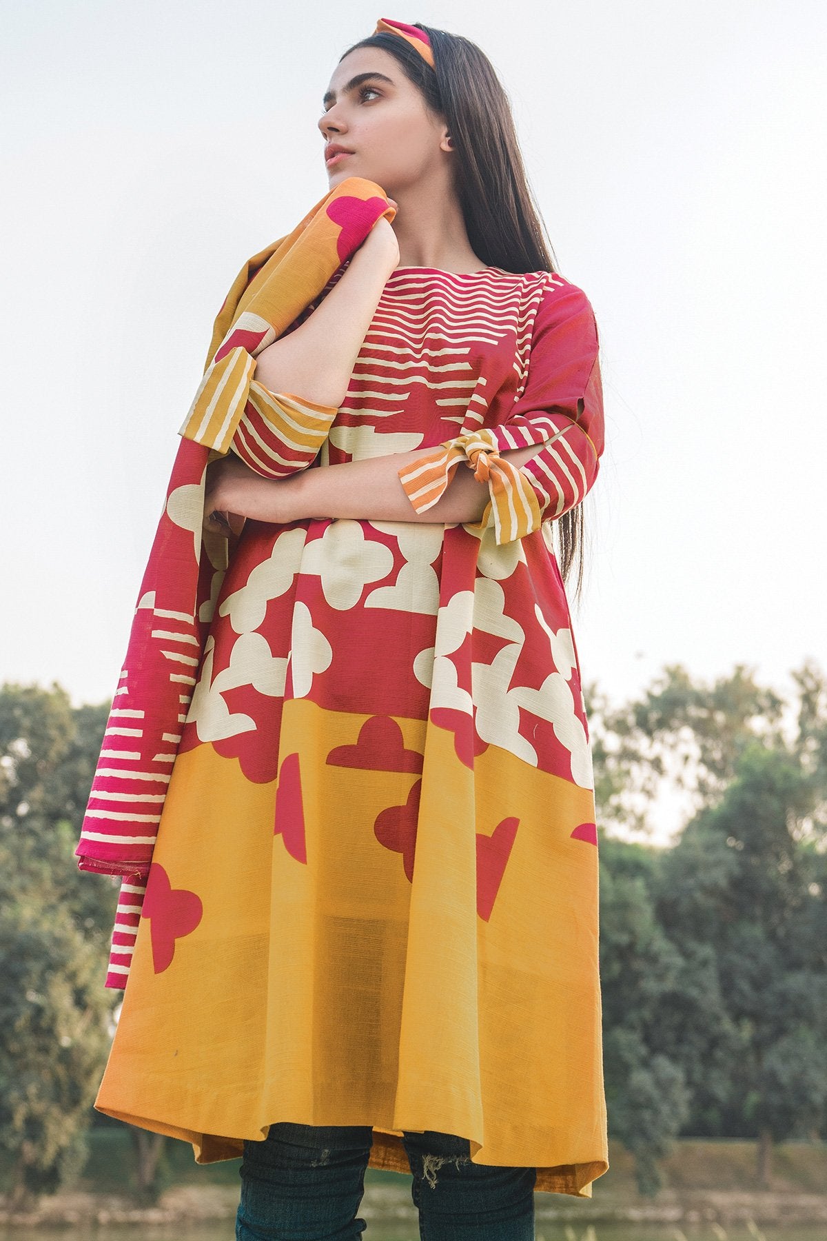 Alkaram - 2 Piece Printed Khaddar Shirt With Printer Viscose Stole