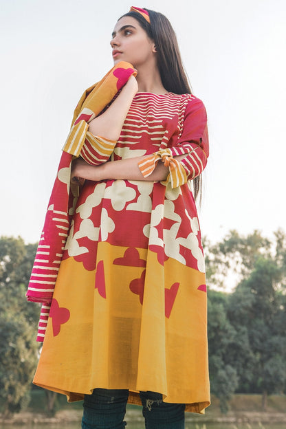 Alkaram - 2 Piece Printed Khaddar Shirt With Printer Viscose Stole