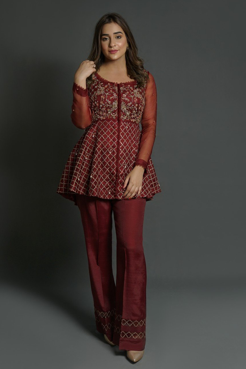 Maroon Zardozi Peplum