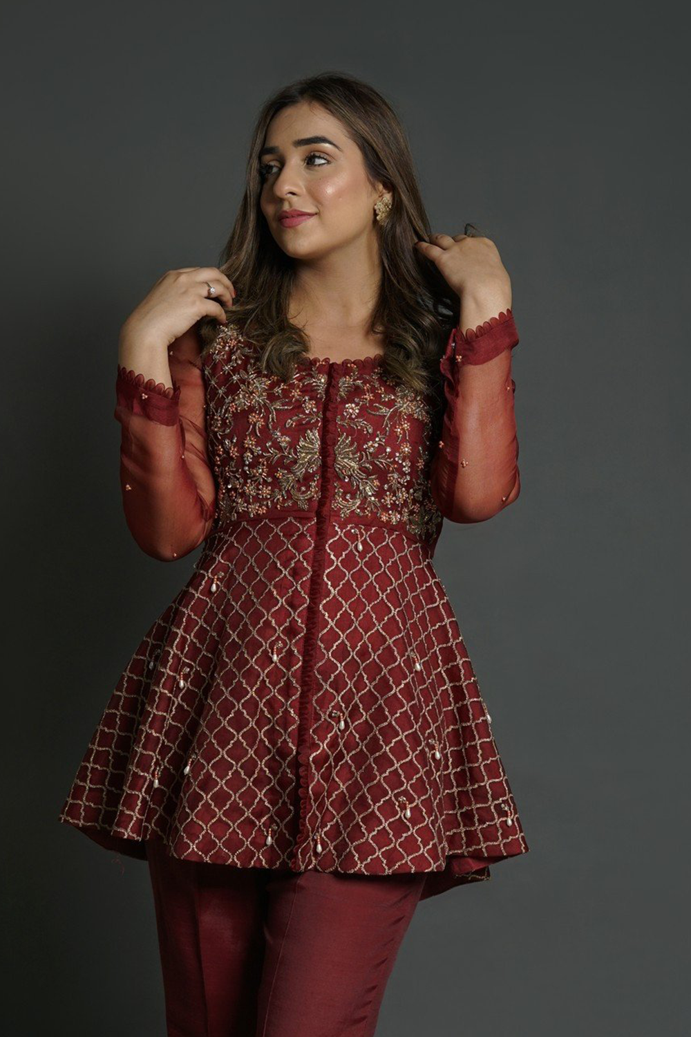 Maroon Zardozi Peplum