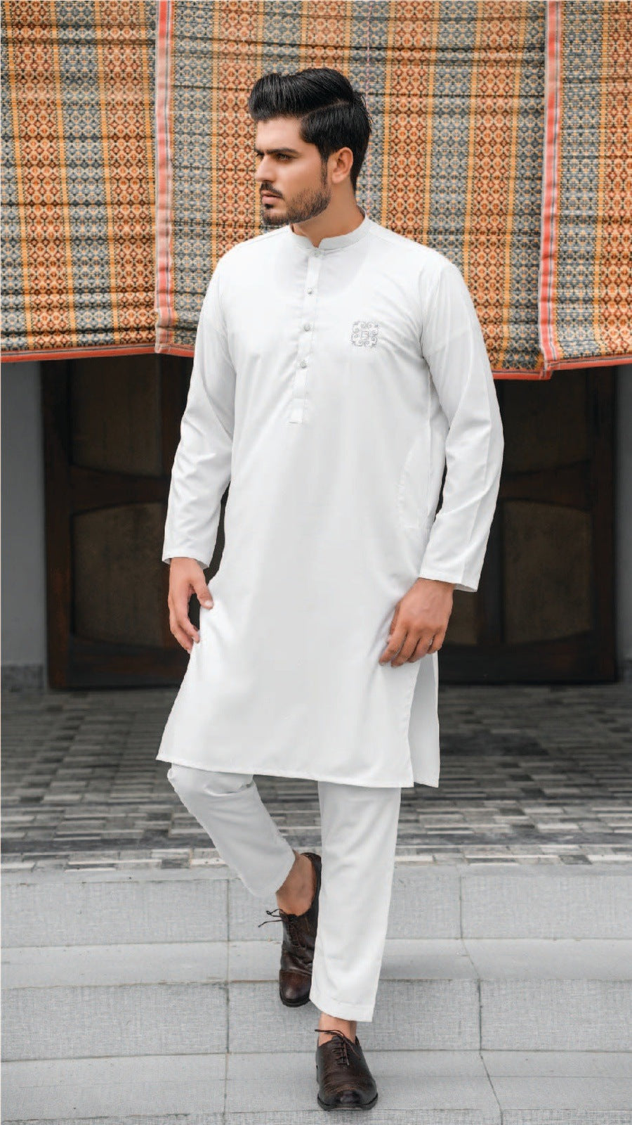 Bareeq Outfits - White Blended Kurta Pajama