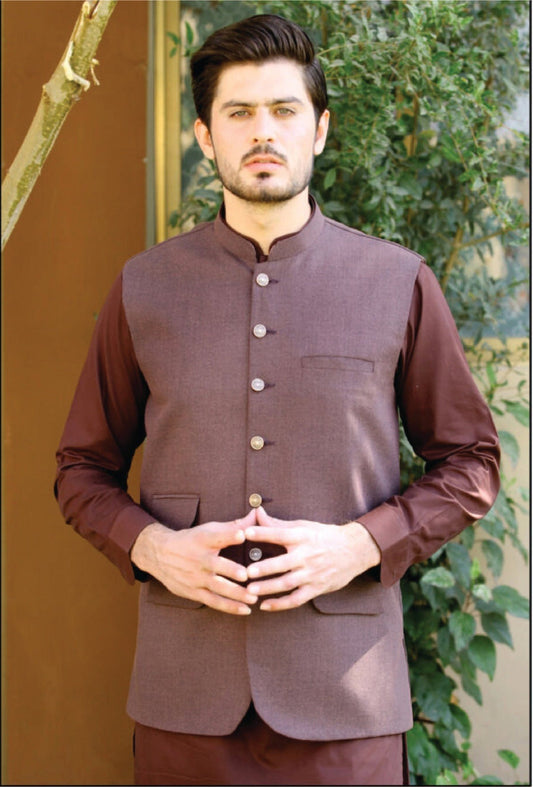 Bareeq Outfits - Chocolate-Brown Waist Coat