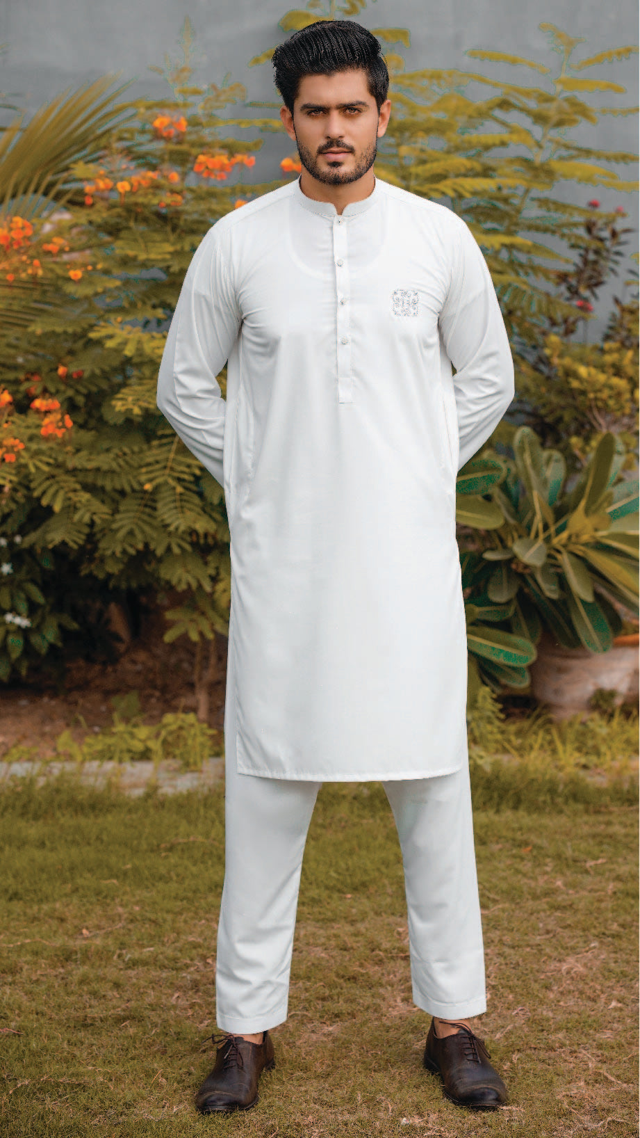Bareeq Outfits - White Blended Kurta Pajama