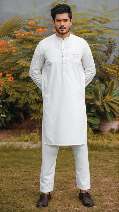 Bareeq Outfits - White Blended Kurta Pajama